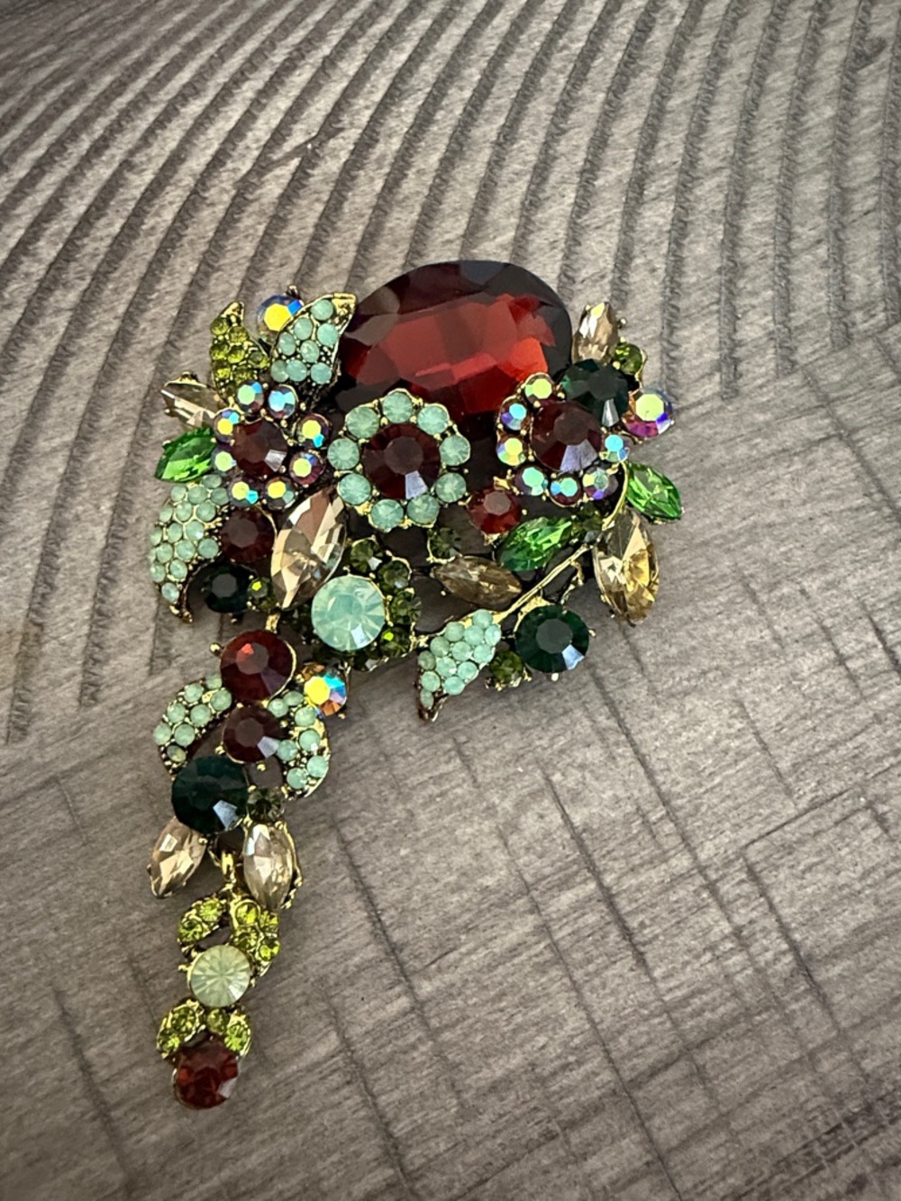 Multicolor Crystal Floral Brooch with Deep Red Center